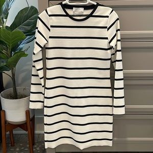 Long-sleeve black/white striped dress